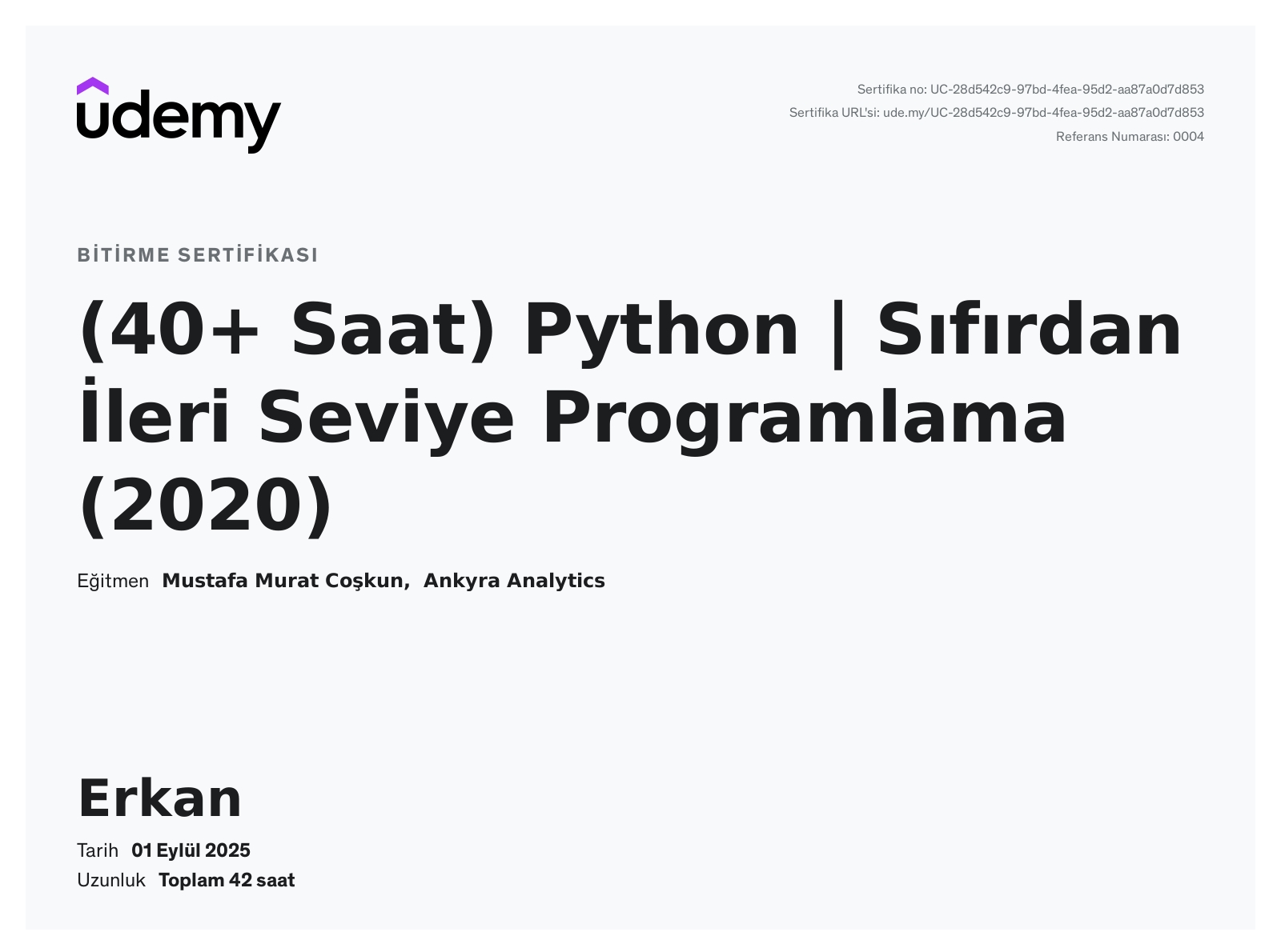 40+ Saat) Python | Sıfırdan İleri Seviye Programlama
